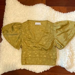 Urban Outfitters Webster Jacquard Gold Flutter Sleeve Crop Top
